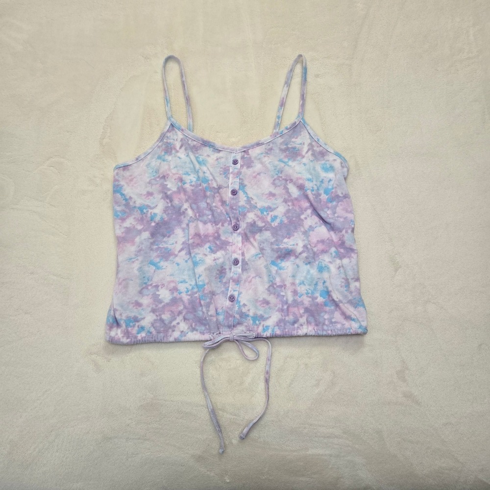 Cherokee Womens S Tie Dye Camisole Button Front Drawstring‎ Tie Tank Top Purple - Picture 8 of 8